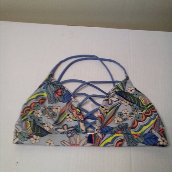 Victoria's Secret Sport Bra M Lace Up Yoga Active No Padding Floral Colorful - Picture 7 of 12